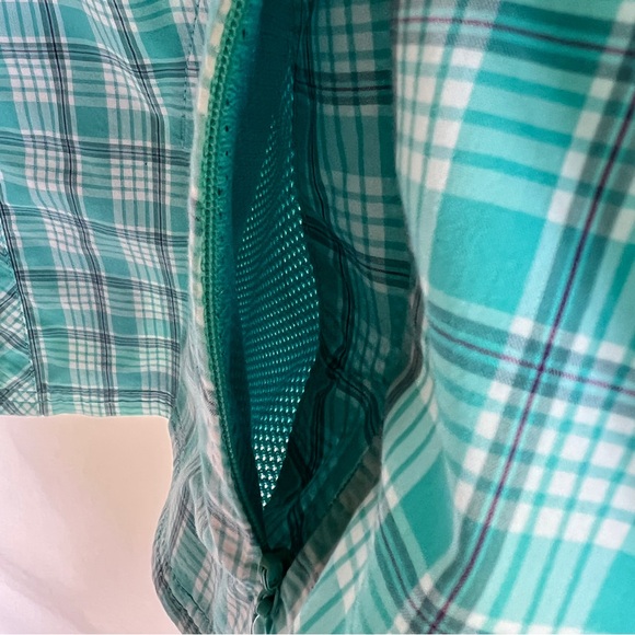 Eddie Bauer Plus Size 2XL Aqua Plaid Long Sleeve Summer Blouse Front Zip Pockets - Picture 10 of 14